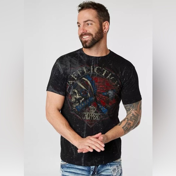 Affliction Black Men's T-Shirt Skull Choppers Size XL - Picture 2 of 8